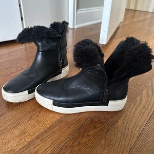 J Slides Black Ankle Boots with Fur Trim